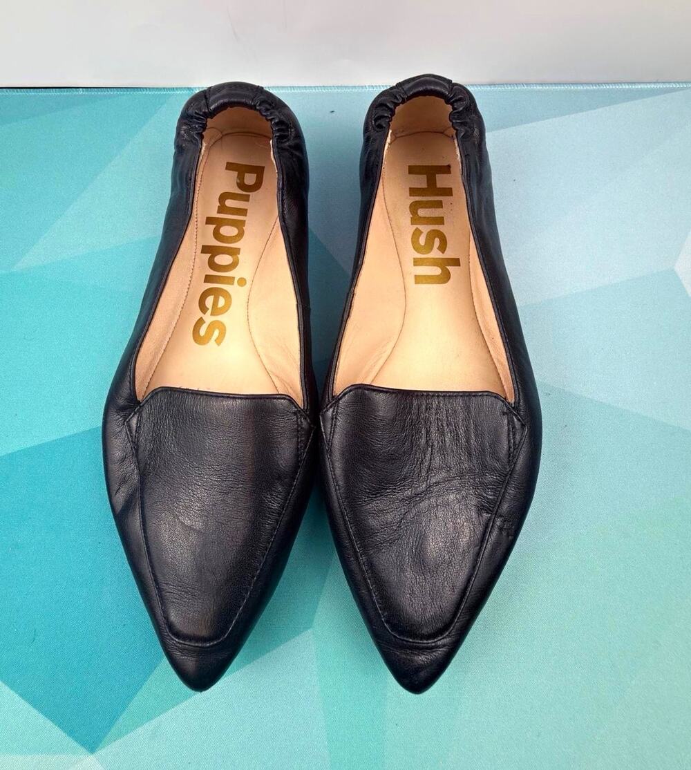 Hush Puppies Women’s Black Leather Pointed Toe Ballet Flats Size US 6 EU 37